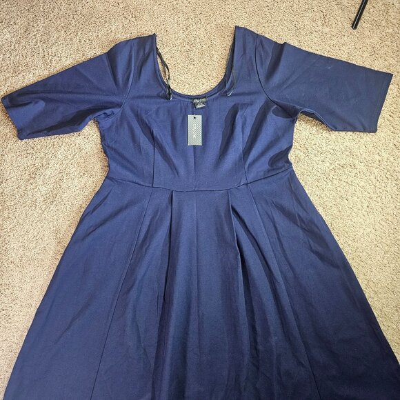 NWT City Chic Dress Womens XL 22 Navy Fit & Flare Midi Classic Sleeve Pockets - Picture 10 of 14